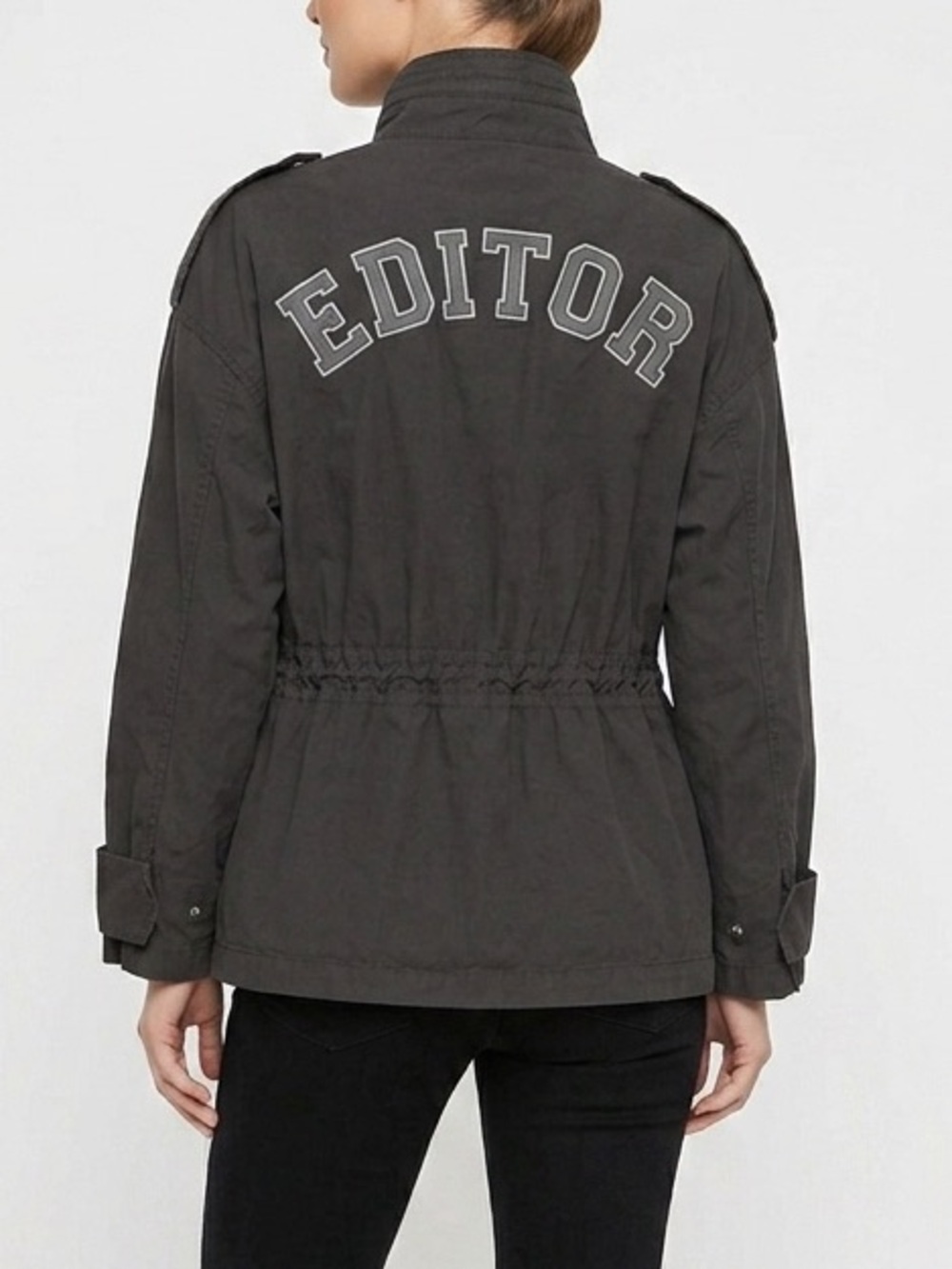NWT The Editor Italy Graphic Utility Jacket Cinch Waist Black Sz 42